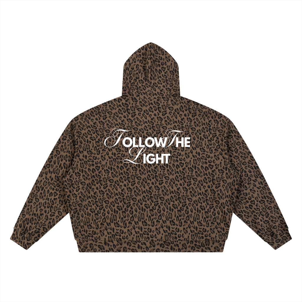 Unisex Leopard Print Waffle Full Zip Hoodie
