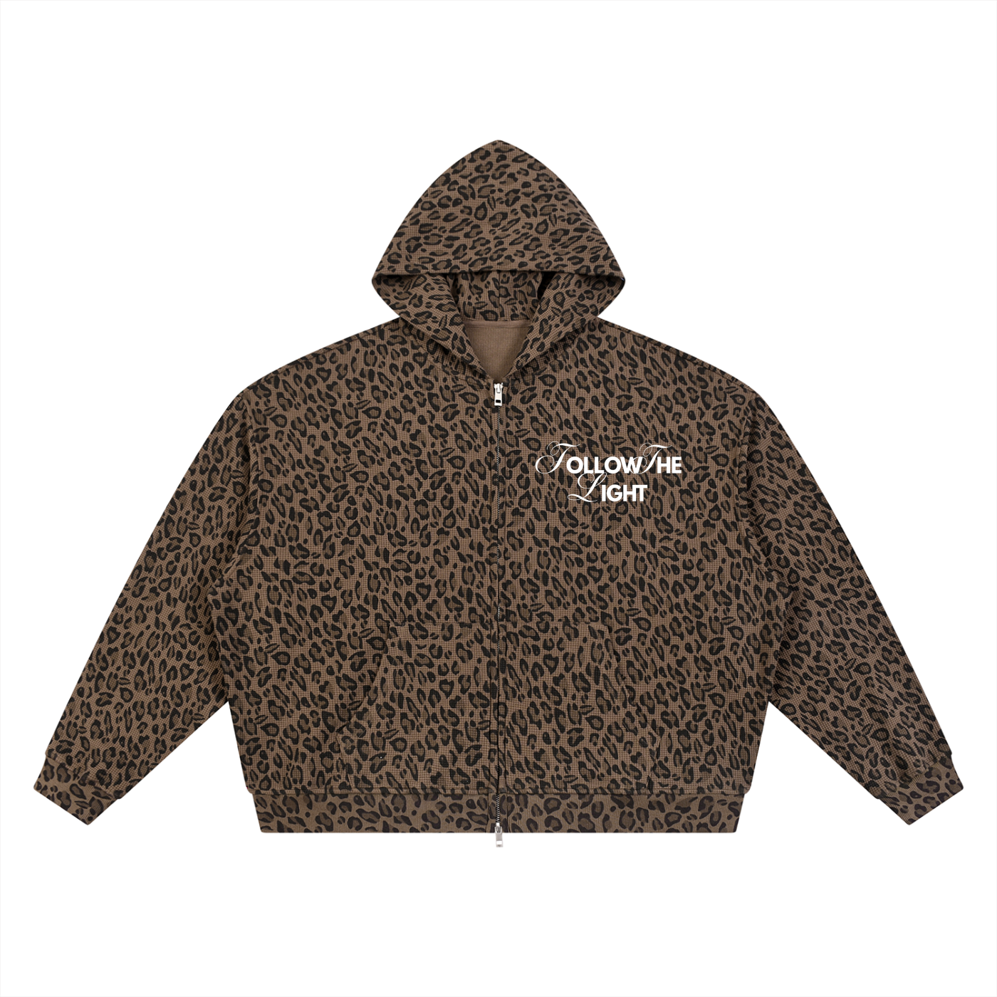Unisex Leopard Print Waffle Full Zip Hoodie