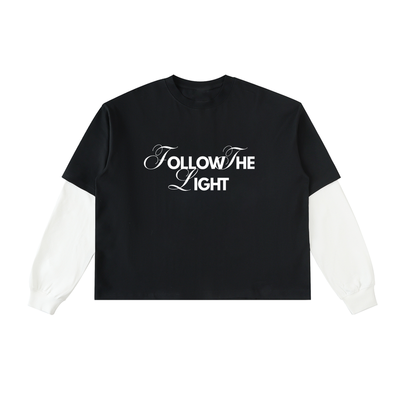 Layered Contrast Sleeve Cotton T-Shirt