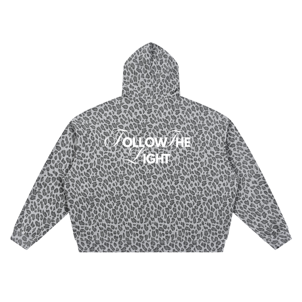 Unisex Leopard Print Waffle Full Zip Hoodie
