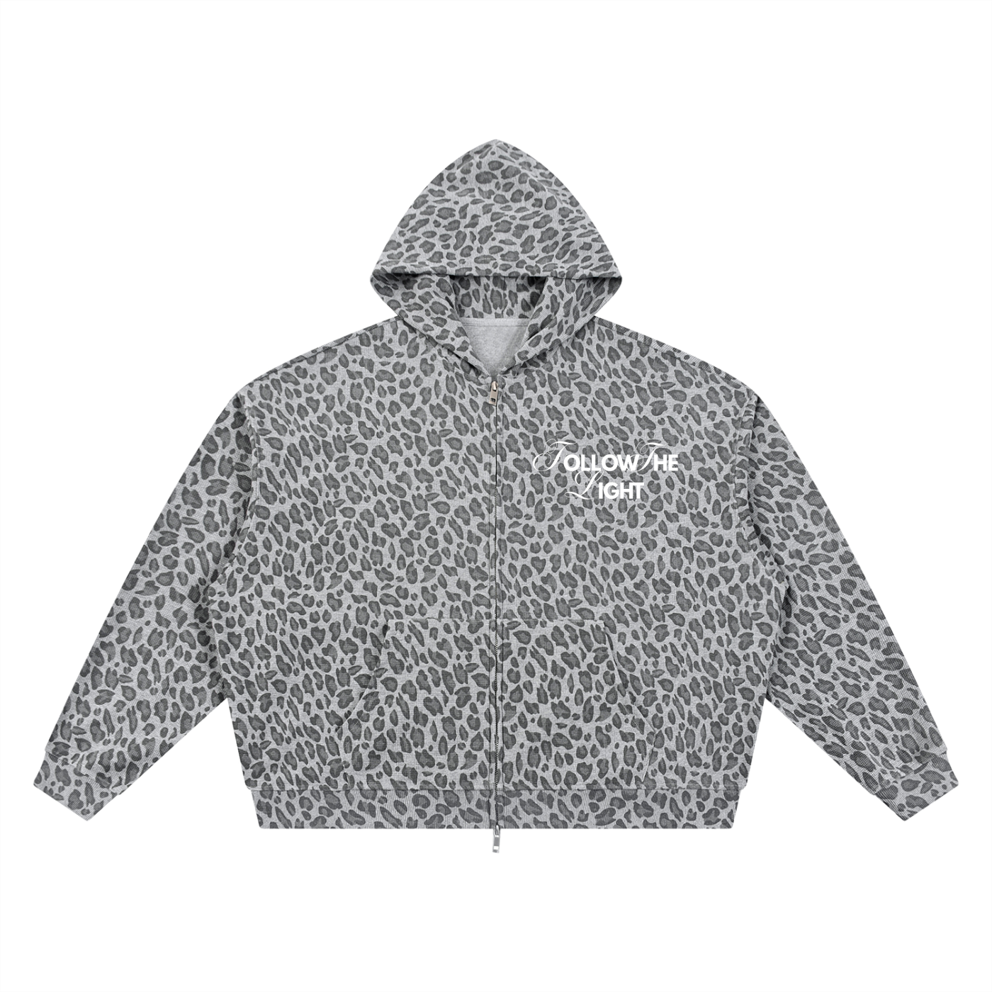 Unisex Leopard Print Waffle Full Zip Hoodie