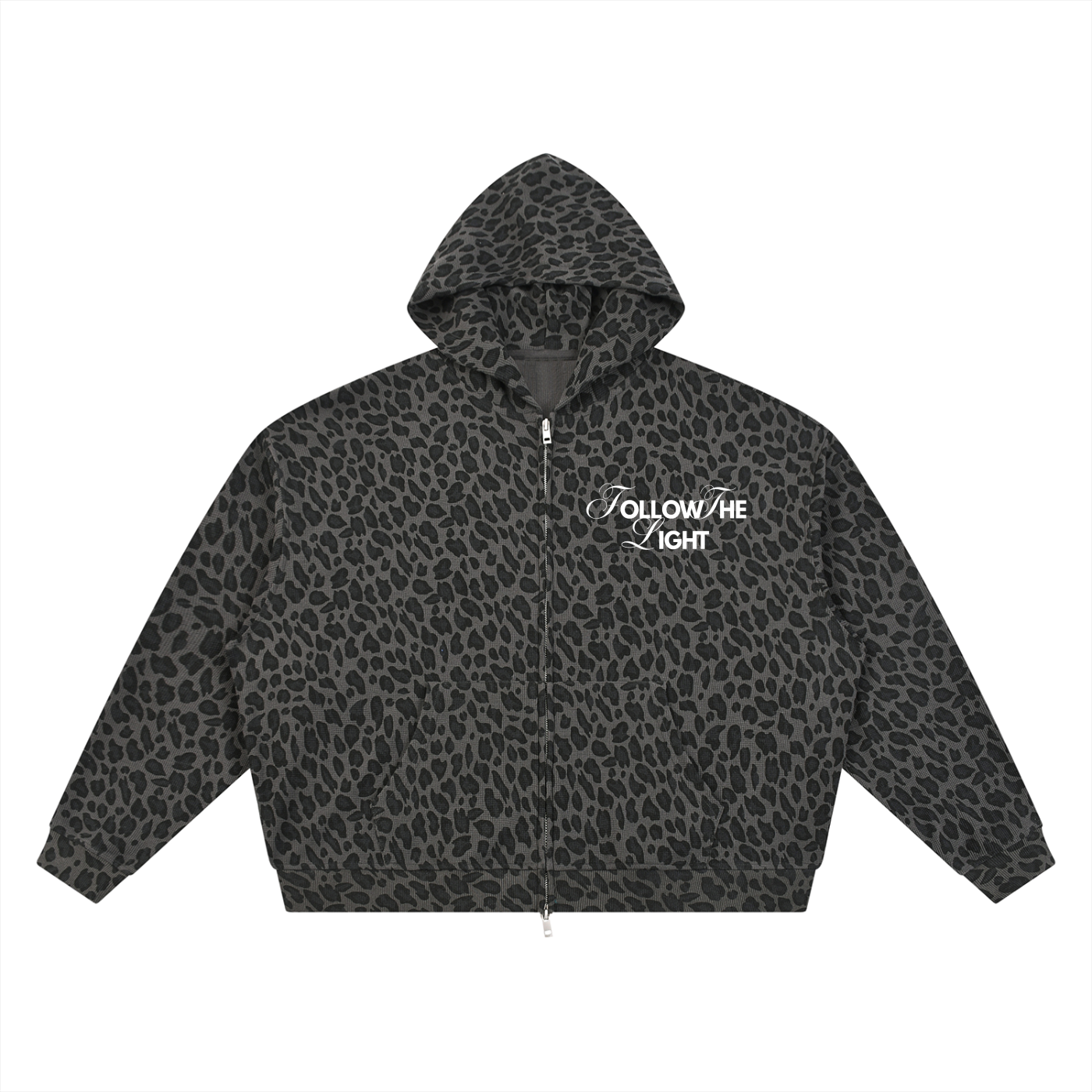 Unisex Leopard Print Waffle Full Zip Hoodie